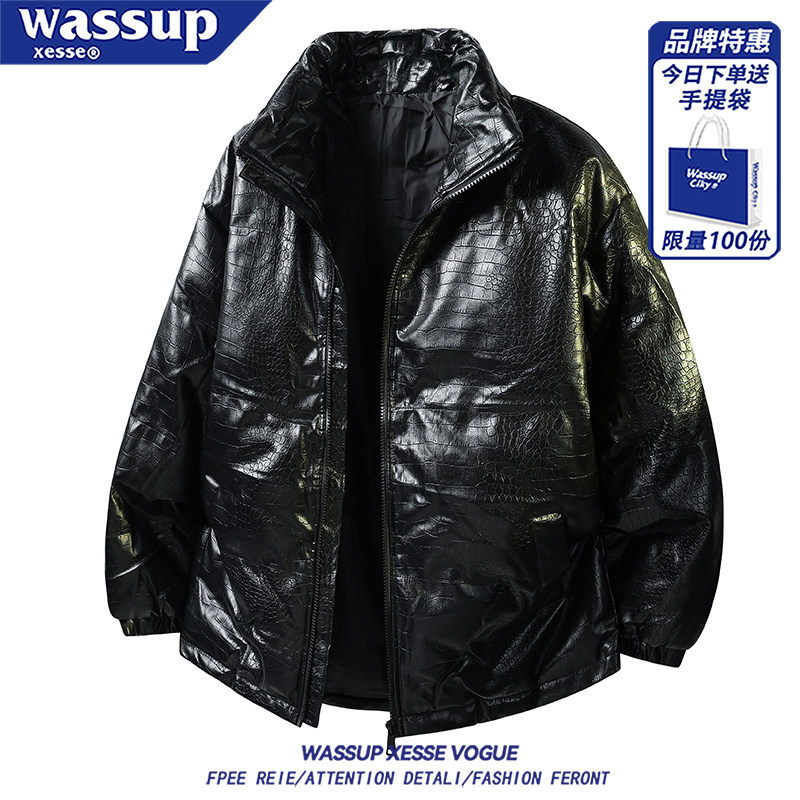 WASSUPXESSE羽绒棉PU皮棉服外套