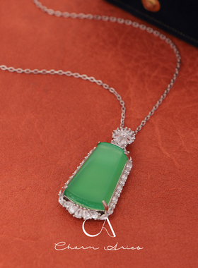 s925银复古天然冰种绿玉髓项链