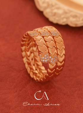 s925银镀金金色三层缠绕灵蛇戒指