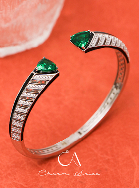 s925纯银高级祖母绿开口蛇形手镯