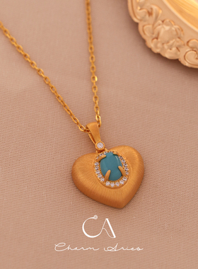 s925银意大利拉丝绿松石爱心项链