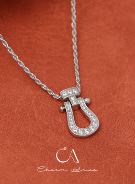 s925银满钻立体马蹄扣麻花项链