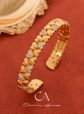 纯银s925重工中古风双层爱心手镯