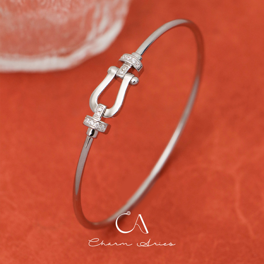 斐家经典款简约半钻马蹄扣手镯S925纯银镀金轻奢时尚高级感女手环