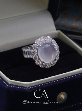 女S925纯银中式鸽子蛋白玉髓戒指