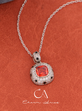 s925纯银豹纹芬达方糖项链锁骨链