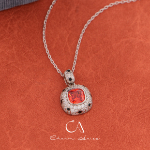 轻珠宝S925纯银镀金豹纹芬达方糖项链小众复古时尚 高级感锁骨链