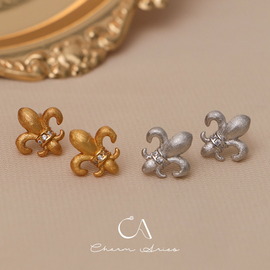 意大利拉丝工艺鸢尾花耳钉S925纯银镀金小巧精致复古小众气质耳环,饰品/流行首饰/时尚饰品新,耳钉,淘宝优惠券,粉丝福利购,淘宝优惠卷