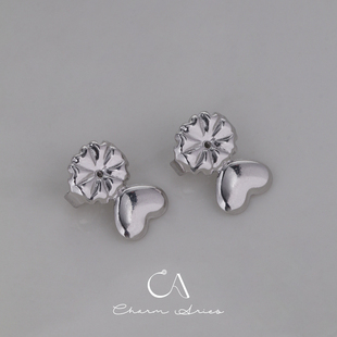 S925纯银镀金耳堵神器防掉支撑辅助器耳钉心型后塞防下垂外翻固定