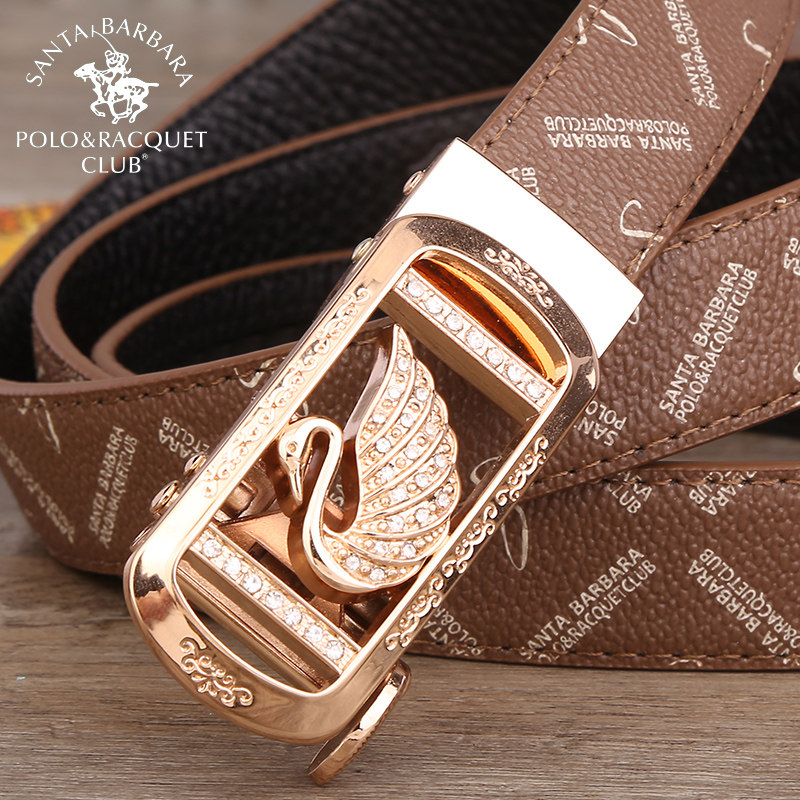 圣大保罗正品polo女皮带牛皮腰带自动扣时尚压花女款休闲装饰腰带