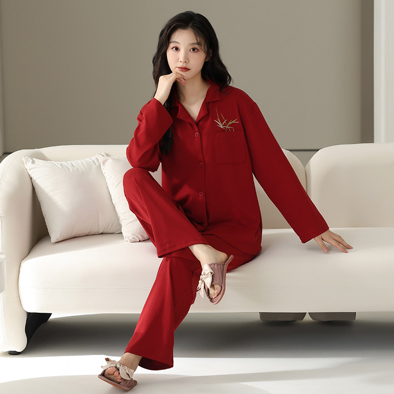 2024新款大红色睡衣女春秋款睡衣/家居服套装
