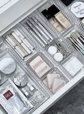 抽屉式内置收纳盒化妆品桌面整理盒亚克力透明分隔收纳盒子置物架