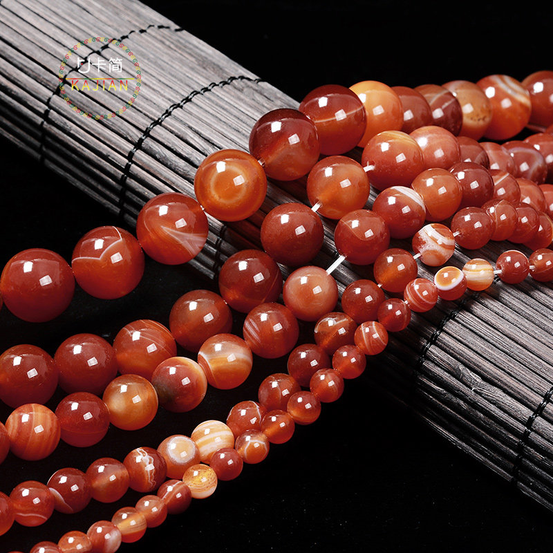 卡简红缠丝玛瑙散珠半成品圆珠手工编织串手链项链配件按条出售