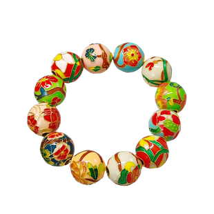 S925古法银珐琅彩十二月花神珠手链女高温烧蓝花珠DIY手串