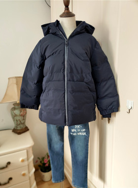 法国j男童新款秋冬黑色加厚加绒拉链休闲百搭戴帽长袖厚棉服外套