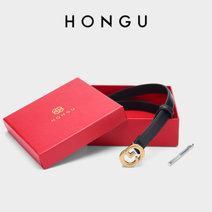 带 饰裤 红谷女士皮带针扣高档牛皮金属纽扣礼盒装 腰带百搭装