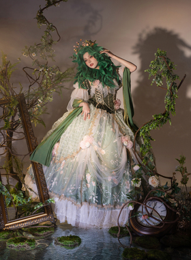 【现货掉落】春之秘境 绿色精灵长款lolita