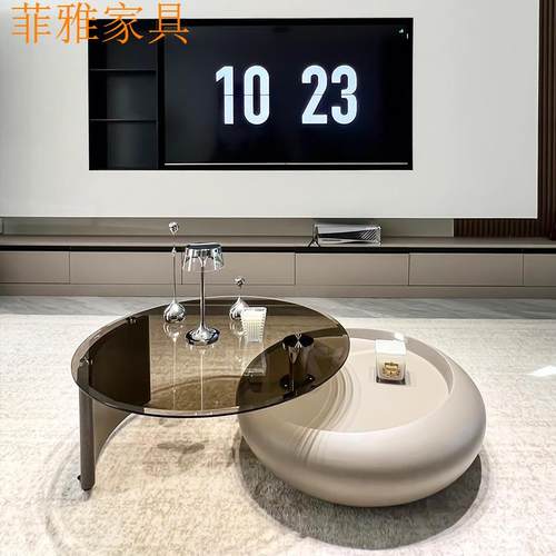 奶油风旋转茶几客厅家用高级感