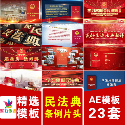 民法典法律法治条例条款政策解读书籍图文字标主题宣传片头AE模版