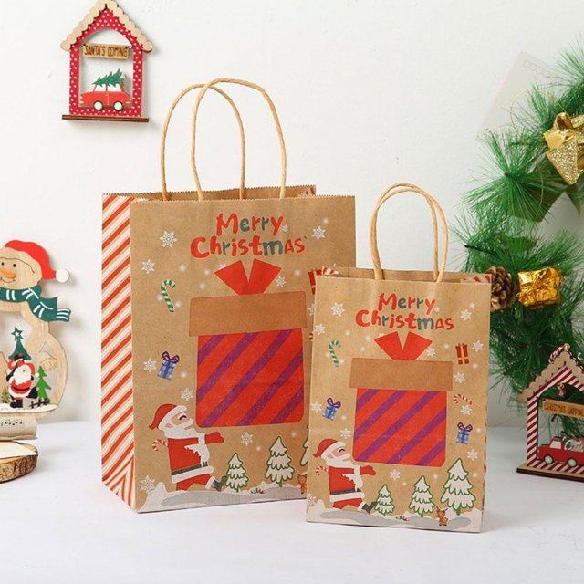 1pcs christmas kraft paper bag santa claus new year party gi