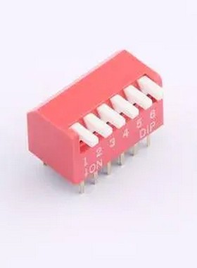 DL-06HT 2.54mm间距 6位 琴键式 直插侧拨长柄 红色 拨码开关 插