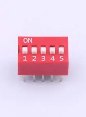 DS-05-R-T 红色平拨 5位 KE拨码开关 插件,P=2.54mm 拨码开关