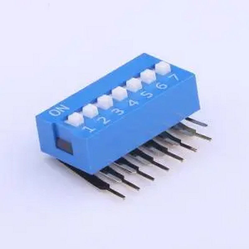 DA-07BLP 间距2.54mm 平拨,凸起式 7位拨码开关 插件,P=2.54mm 拨