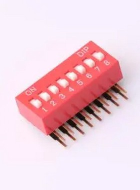 DA-08-R 拨码开关2.54mm间距,弯脚90度侧插 红色 8PIN/位 高推 插