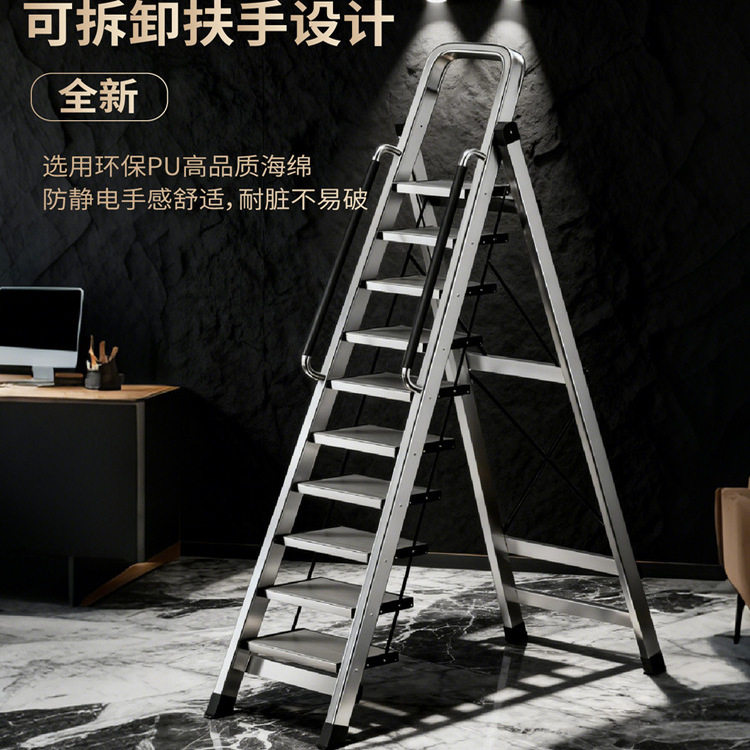 艾登美铝合金梯子家用折叠梯加厚加粗款扶手步梯阁楼梯阳台上房梯