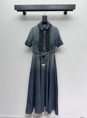 2026年夏季新款法式通勤牛仔衬衫连衣裙女收腰气质polo领短袖裙子