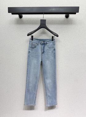 复古高腰修身牛仔裤女2026年夏季新款显瘦百搭浅蓝色长裤