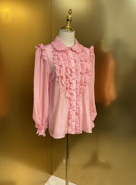 2026年夏季新款法式复古荷叶边衬衫女长袖宽松设计感褶皱上衣时尚