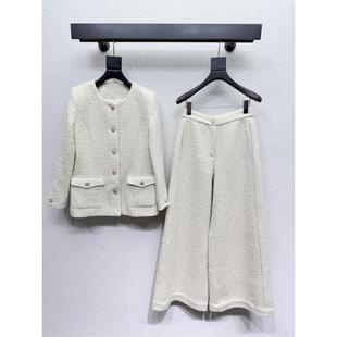 两件套女圆领单排扣外套长裤 2026春季 上衣阔腿裤 短款 气质 新款