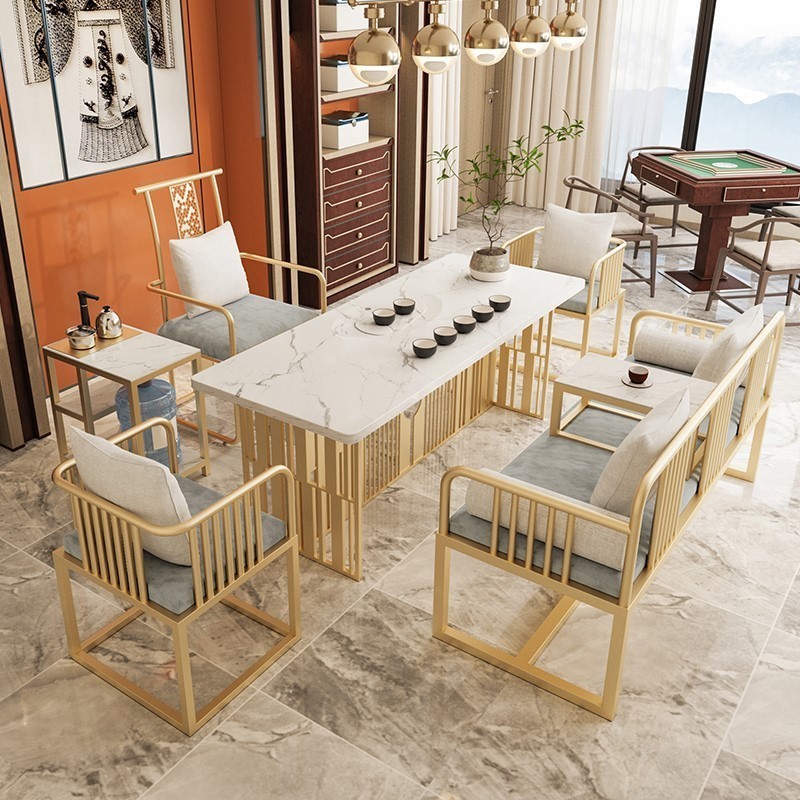 新中式茶桌椅组合套装一体简约大理石茶台禅意美容院轻奢泡茶桌椅
