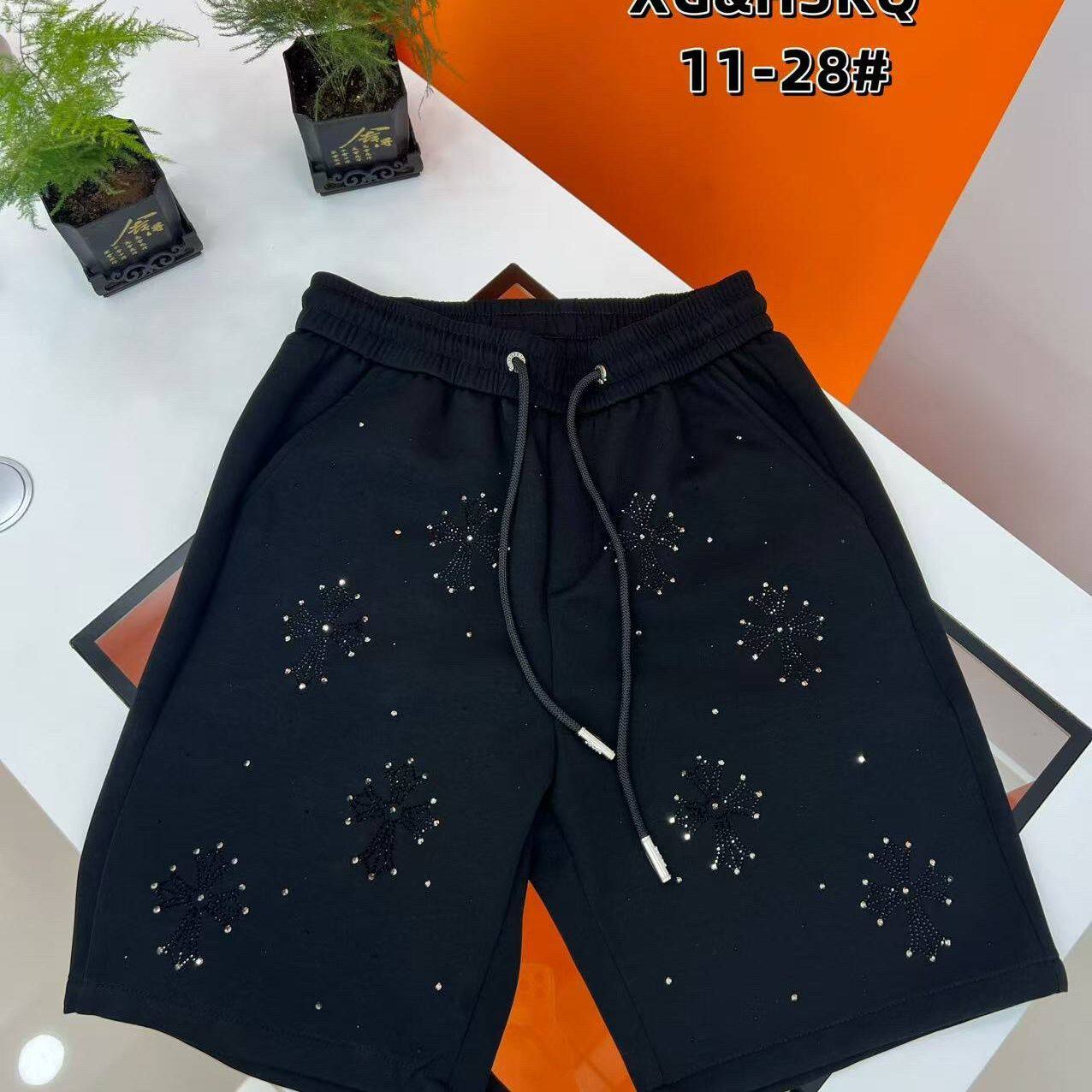 2026夏季新款高级感休闲重工烫钻短裤男装时尚简约纯色精品五分裤