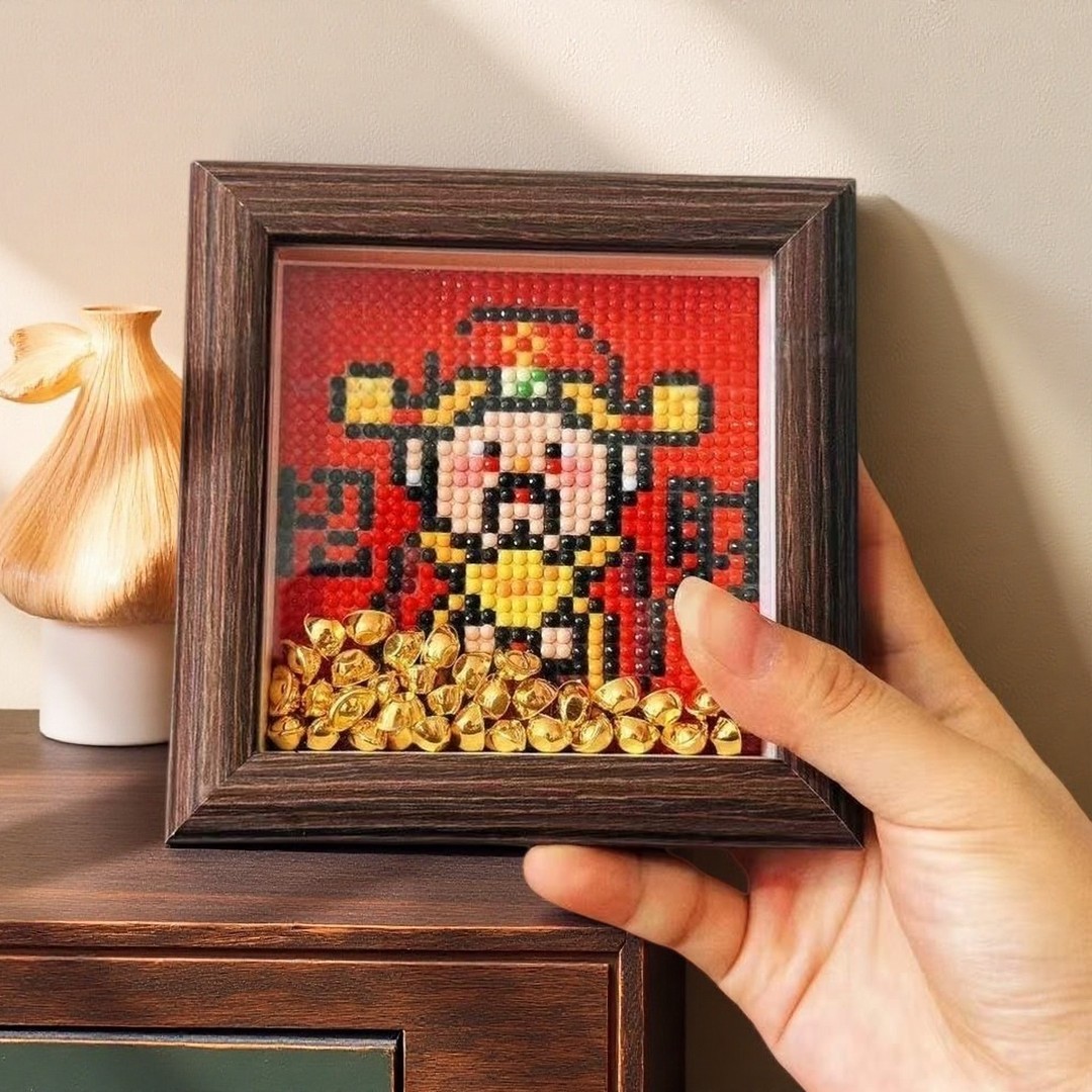 新款财神爷钻石画摆件贴画手工diy制作摆台书桌客厅金元宝带木框