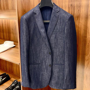 K字标优质棉麻水洗牛仔纹理商务休闲通勤平驳领男士 商务 单西装