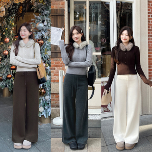 TAKIYAS SHOP 毛领收腰针织毛衣/休闲裤