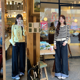 格子翻边牛仔裤 麻花开衫 SHOP TAKIYAS