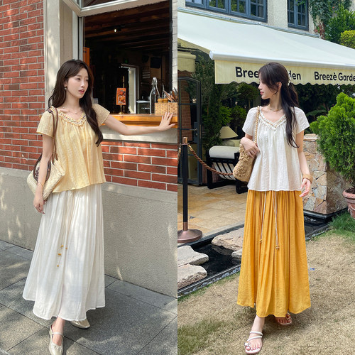 TAKIYAS SHOP 度假风V领上衣/半裙