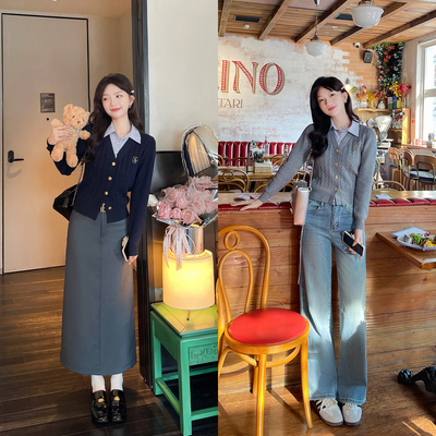 TAKIYAS SHOP假两件针织衫/牛仔裤