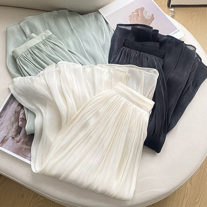 流光纱半身裙大尺码胖mm显瘦遮肚纱裙小个子裙子百褶裙白色长裙夏