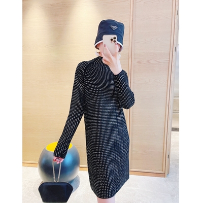 闪钻羊毛加厚款高领毛衣裙连衣裙