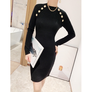 气质百搭收腰显瘦长袖 打底针织时尚 连衣裙H3711 欧美新款 真丝羊毛