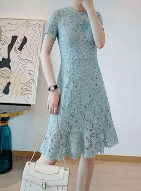 蕾丝镂空气质超仙中长款鱼尾修身显瘦流行白色连衣裙S27Z17