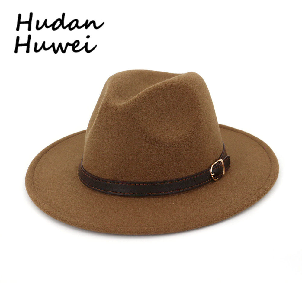 秋冬季新款毛呢礼帽男女士情侣帽子大檐直边爵士帽时尚百搭骑士帽