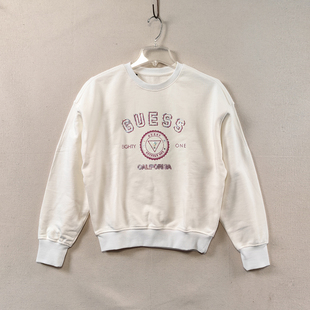 落肩亮标美式复古徽章休闲宽松圆领套头卫衣女秋冬慵懒风短款上衣