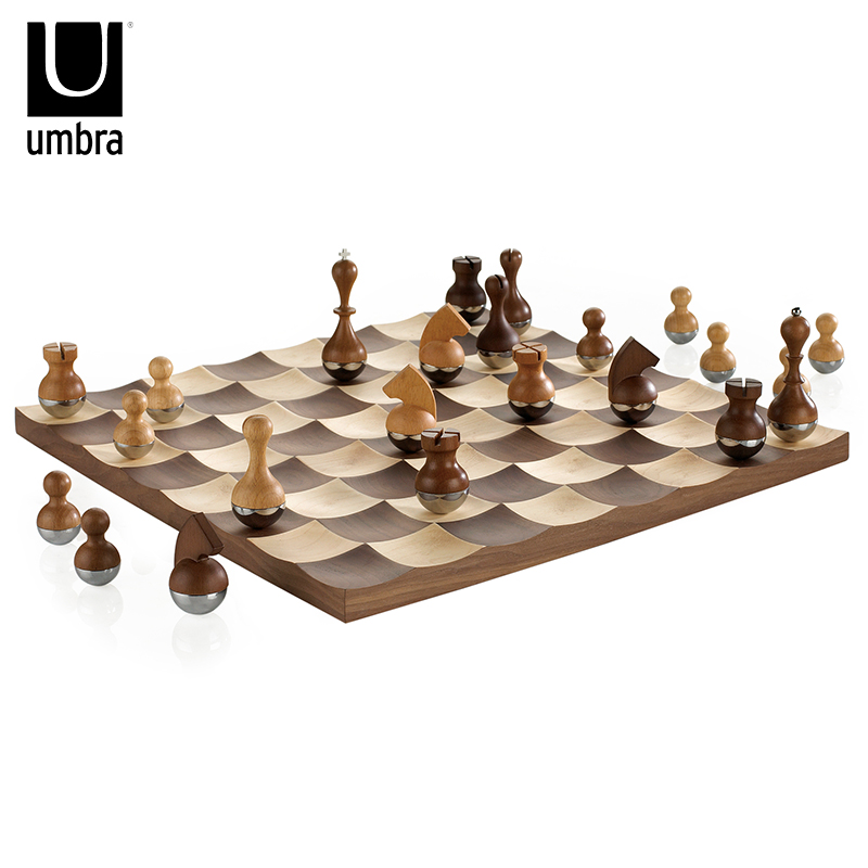 umbra创意家居轻奢礼品不倒翁国际象棋摆件高档实木客厅桌面饰品