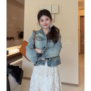 【婷子定制】~150小个子改版春款韩系复古洗水牛仔短款外套2668