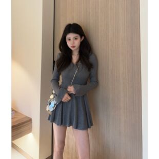 V领芭蕾风修身 春款 150小个子改版 A字连衣短裙D3023 婷子定制